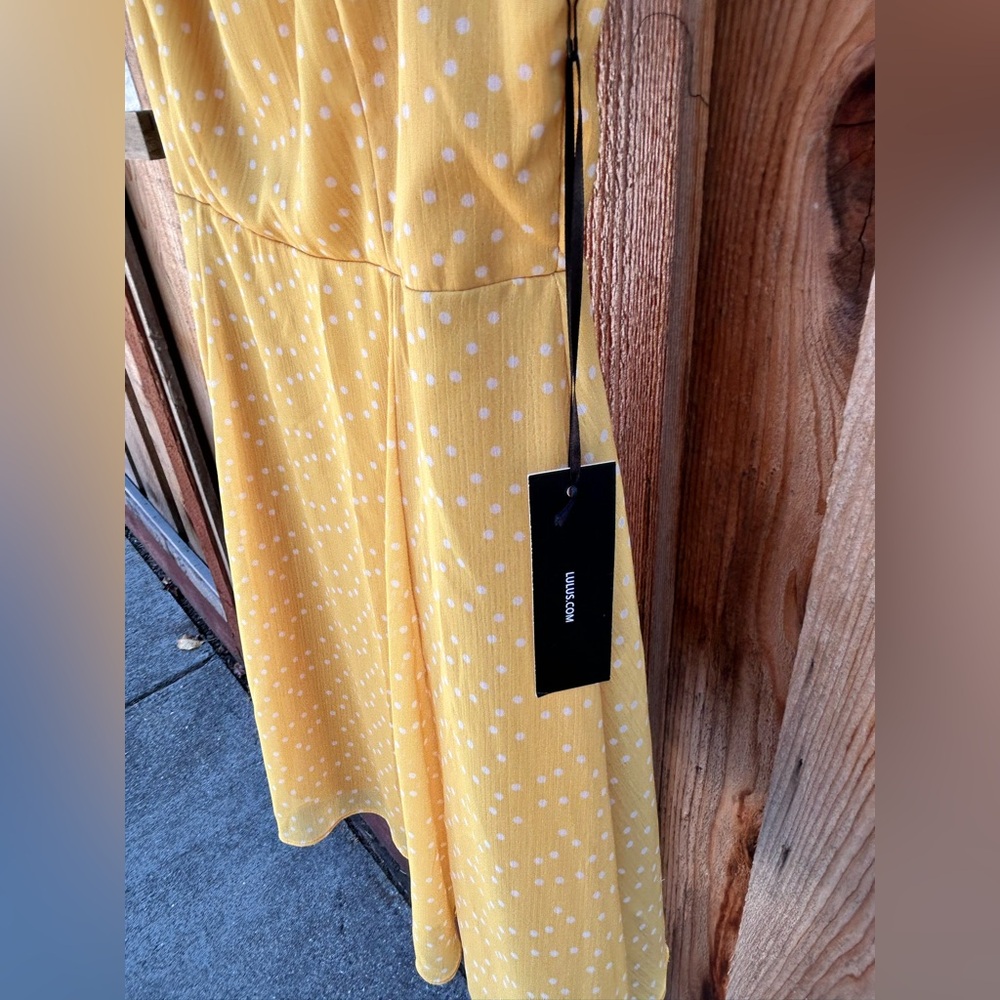 NWT Lulu’s lined mustard yellow polka dots sleeveless dress size small - Picture 2 of 7